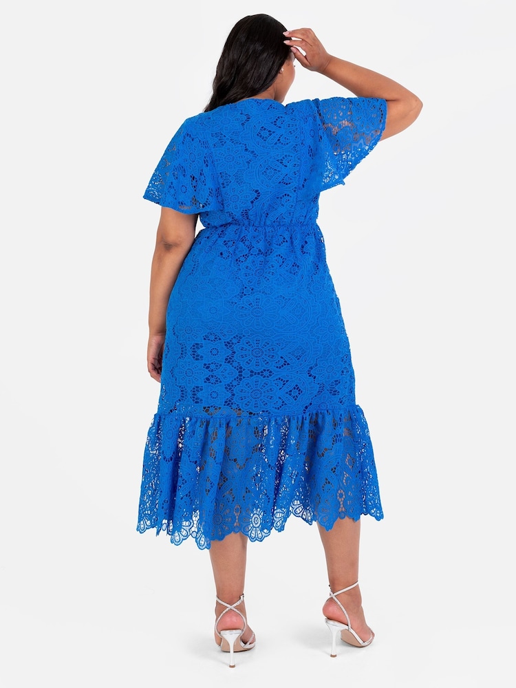 Loveabode Dark Blue Lace Cape Sleeve Midaxi Dress - Image 2 of 4