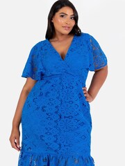 Loveabode Dark Blue Lace Cape Sleeve Midaxi Dress - Image 3 of 4