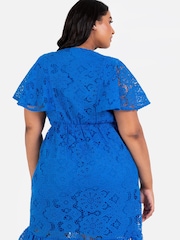 Loveabode Dark Blue Lace Cape Sleeve Midaxi Dress - Image 4 of 4