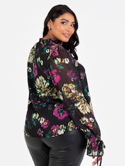 Lovedrobe Tie Neck Black Blouse with Tie Cuffs - Image 4 of 6
