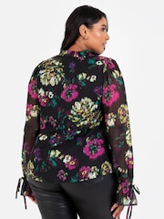 Lovedrobe Tie Neck Black Blouse with Tie Cuffs - Image 5 of 6
