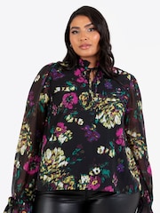 Lovedrobe Tie Neck Black Blouse with Tie Cuffs - Image 6 of 6
