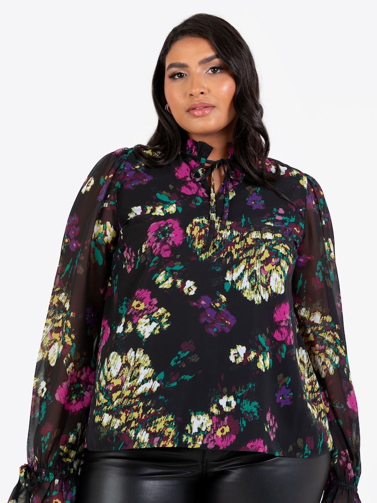 Lovedrobe Tie Neck Black Blouse with Tie Cuffs - Image 6 of 6