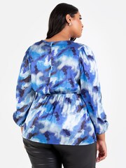 Lovedrobe Blue Satin Long Sleeve Wrap Top - Image 2 of 5