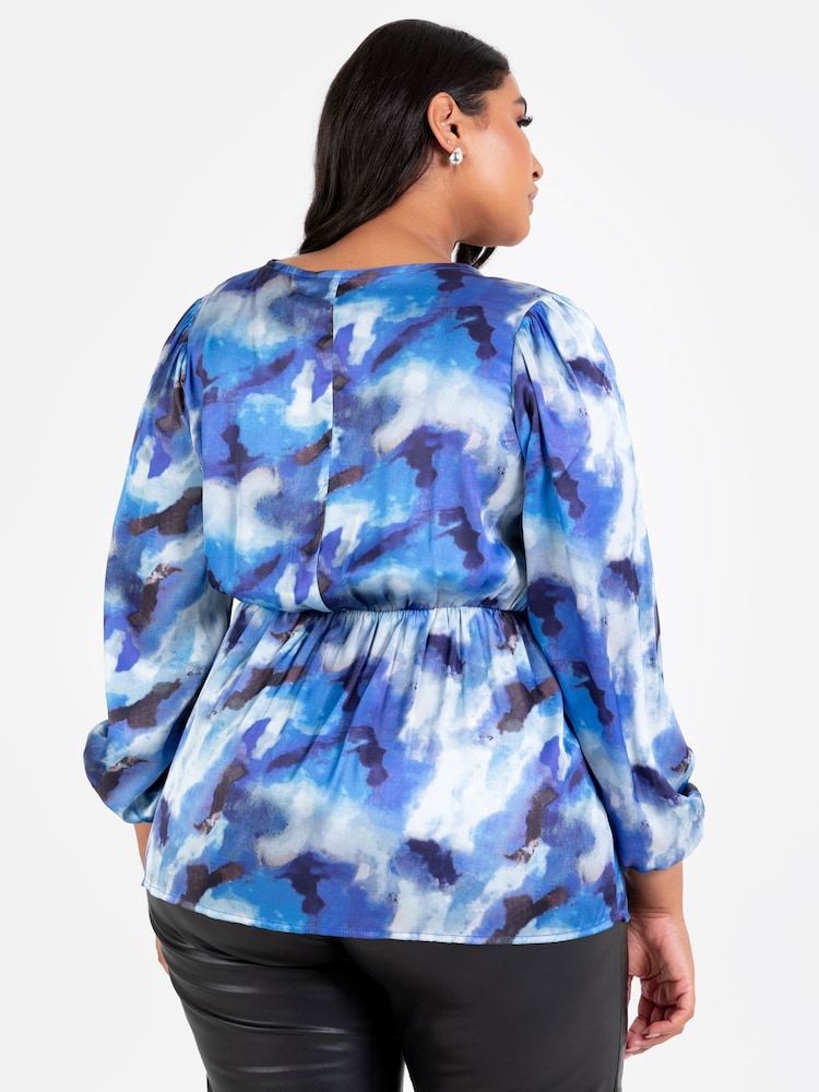 Lovedrobe Blue Satin Long Sleeve Wrap Top - Image 2 of 5
