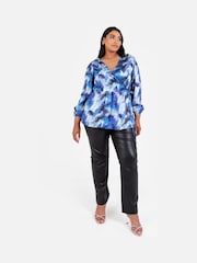 Lovedrobe Blue Satin Long Sleeve Wrap Top - Image 3 of 5