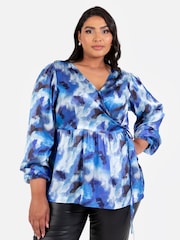 Lovedrobe Blue Satin Long Sleeve Wrap Top - Image 5 of 5
