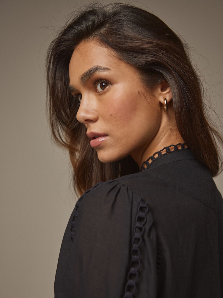 Laura Ashley Black Beauchamp Lace Trim Blouse - Image 4 of 4