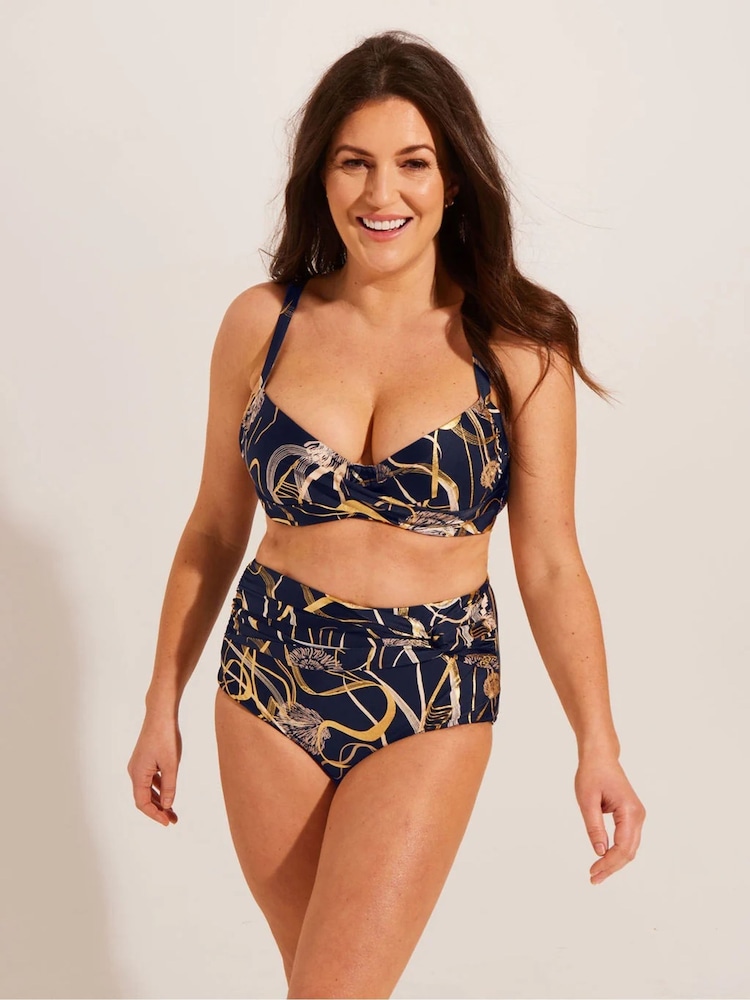 Seaspray Laguna Shell Foil High Waisted Twist Front Black Briefs - Image 1 of 5