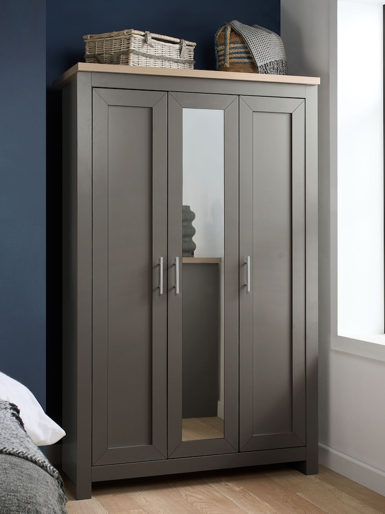 Birlea Dark Grey Effect Highgate 3 Door Wardrobe With Mirror - Image 1 of 5 Birlea Dark Grey Effect Highgate 3 Door Wardrobe With Mirror - Image 1 of 5