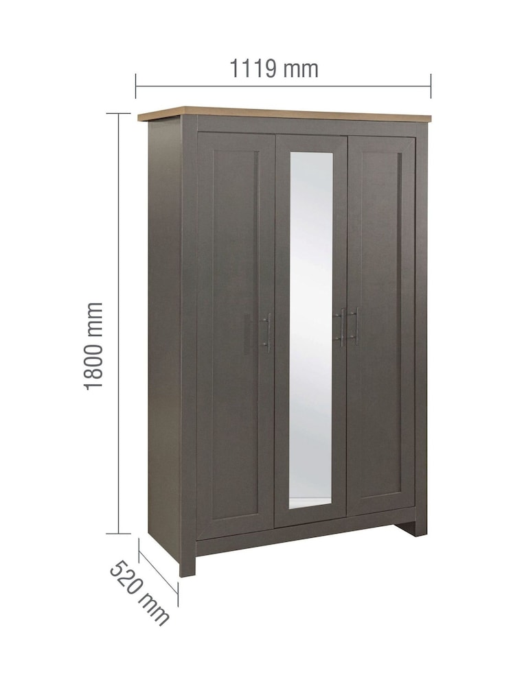 Birlea Dark Grey Effect Highgate 3 Door Wardrobe With Mirror - Image 5 of 5 Birlea Dark Grey Effect Highgate 3 Door Wardrobe With Mirror - Image 5 of 5