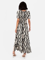 Lovedrobe Cream Mono Wave Print Curved Waist Angel Sleeve Midaxi Dress - Image 5 of 6