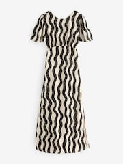 Lovedrobe Cream Mono Wave Print Curved Waist Angel Sleeve Midaxi Dress - Image 6 of 6