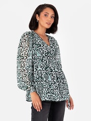 Lovedrobe Metalised Fibre Print Long Sleeve Wrap Top - Image 1 of 5