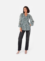 Lovedrobe Metalised Fibre Print Long Sleeve Wrap Top - Image 2 of 5