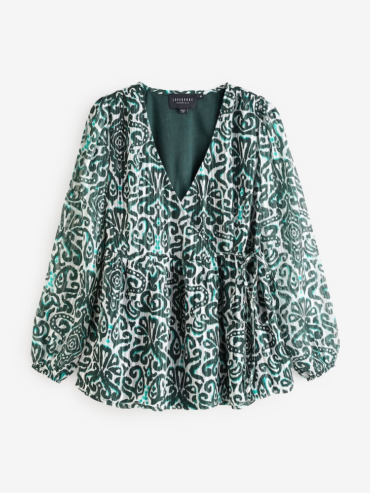 Lovedrobe Metalised Fibre Print Long Sleeve Wrap Top - Image 5 of 5