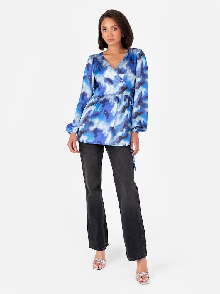 Lovedrobe Metalised Fibre Print Long Sleeve Wrap Top - Bild 2 von 5 Lovedrobe Metalised Fibre Print Long Sleeve Wrap Top - Bild 2 von 5