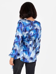 Lovedrobe Metalised Fibre Print Long Sleeve Wrap Top - Image 4 of 5