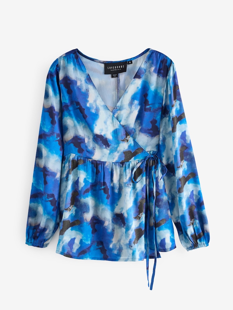 Lovedrobe Metalised Fibre Print Long Sleeve Wrap Top - Image 5 of 5
