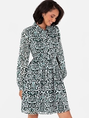 Lovedrobe Green Smock Mini Shirt Dress With Metallic Thread - Image 1 of 5