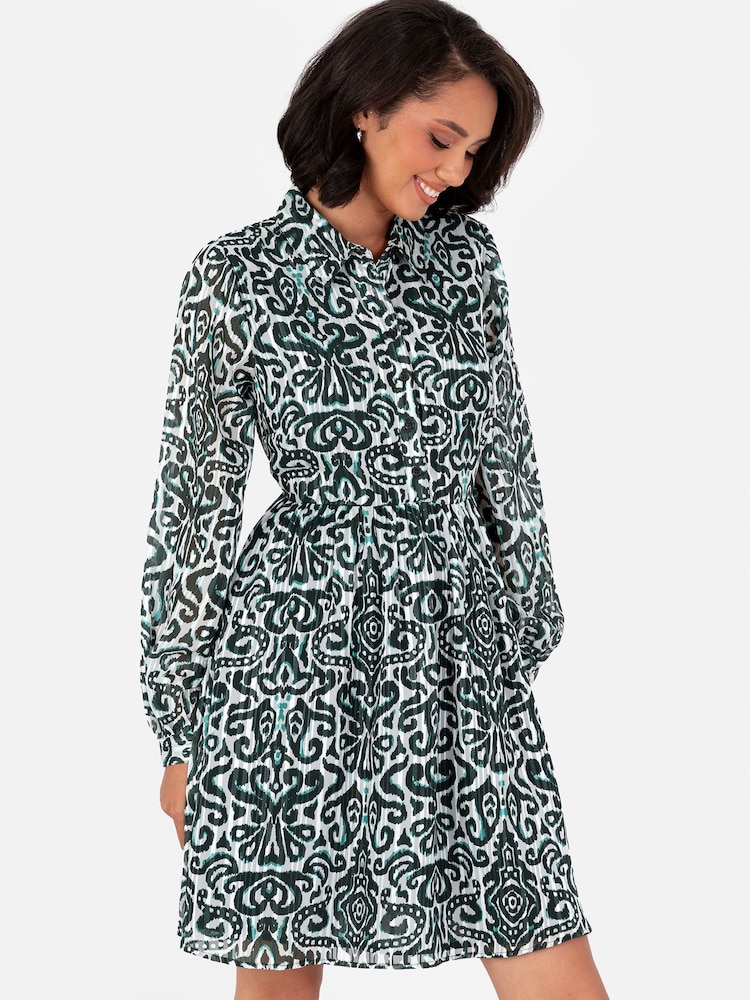 Lovedrobe Green Smock Mini Shirt Dress With Metallic Thread - Image 1 of 5