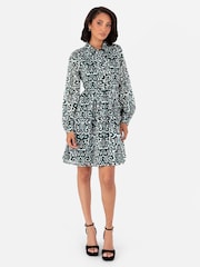 Lovedrobe Green Smock Mini Shirt Dress With Metallic Thread - Image 4 of 5
