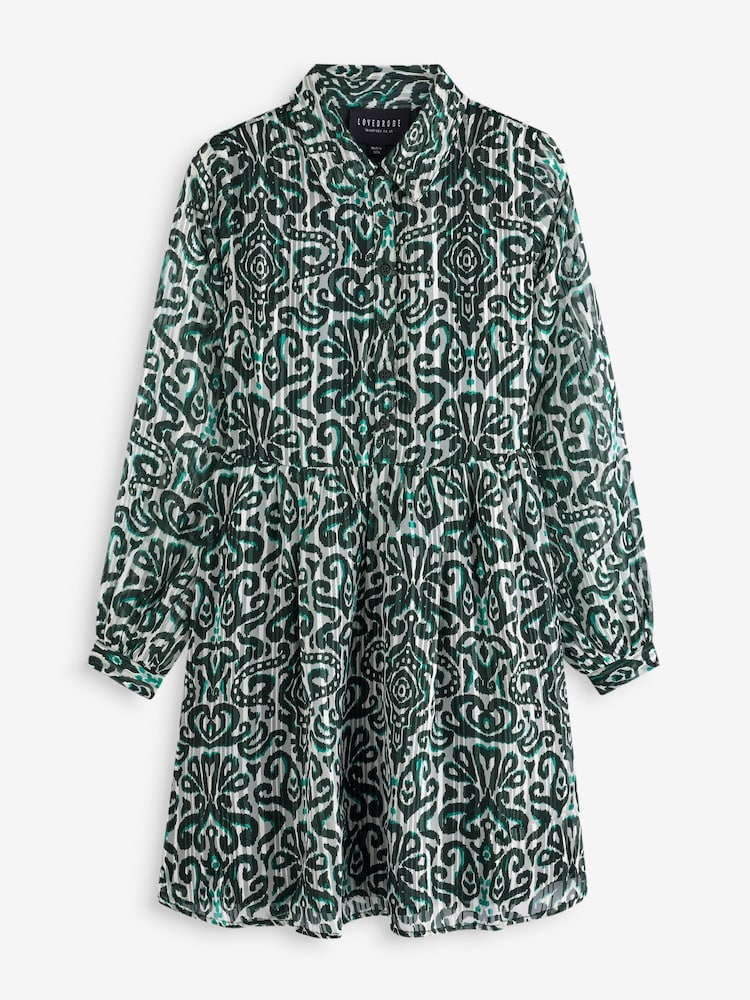 Lovedrobe Green Smock Mini Shirt Dress With Metallic Thread - Image 5 of 5