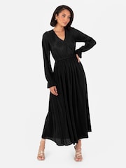 Plisse Long Sleeve Wrap Midaxi Dress - Image 1 of 6