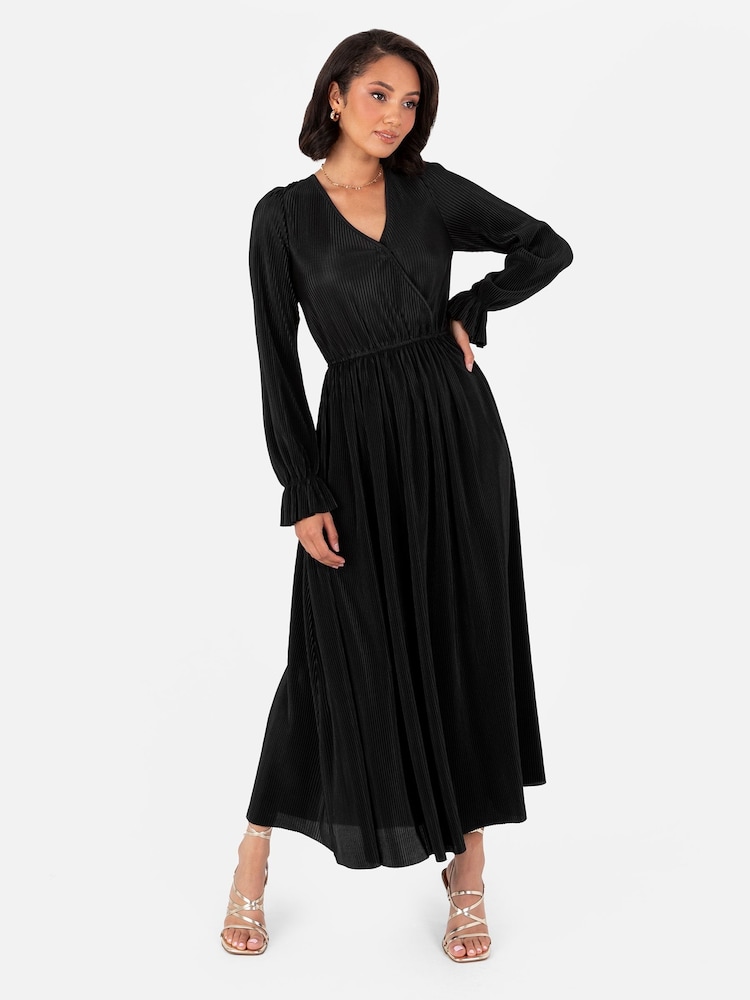 Plisse Long Sleeve Wrap Midaxi Dress - Image 1 of 6