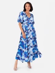 Lovedrobe blaues Satin-Wickelkleid mit Puffärmeln und funktionalem Design in Midaxi-Länge - Bild 1 von 5