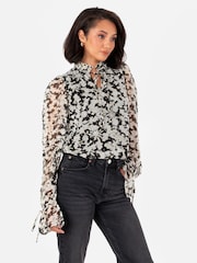 Lovedrobe Tie Neck Black Blouse with Tie Cuffs - Image 3 of 6