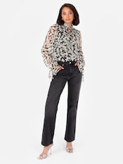 Lovedrobe Tie Neck Black Blouse with Tie Cuffs - Image 4 of 6
