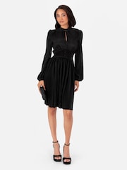 Lovedrobe Plisse Long Sleeve Keyhole Detail Mini Black Dress - Image 4 of 6