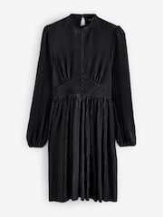 Lovedrobe Plisse Long Sleeve Keyhole Detail Mini Black Dress - Image 6 of 6