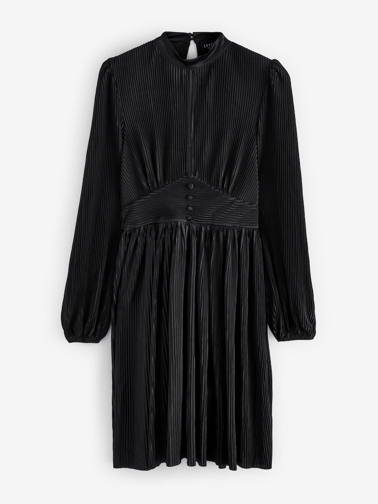 Lovedrobe Plisse Long Sleeve Keyhole Detail Mini Black Dress - Image 6 of 6