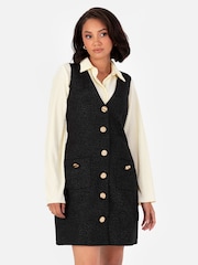 Lovedrobe Rose Jacquard Button Front Pinafore Black Dress - Image 1 of 7