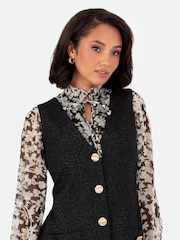 Lovedrobe Rose Jacquard Button Front Pinafore Black Dress - Image 2 of 7