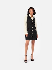 Lovedrobe Rose Jacquard Button Front Pinafore Black Dress - Image 4 of 7