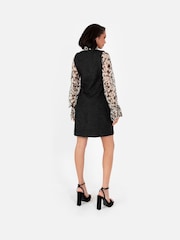 Lovedrobe Rose Jacquard Button Front Pinafore Black Dress - Image 5 of 7