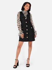 Lovedrobe Rose Jacquard Button Front Pinafore Black Dress - Image 6 of 7