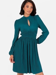 Lovedrobe Plisse Long Sleeve Keyhole Detail Mini Black Dress - Image 1 of 5