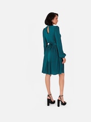 Lovedrobe Plisse Long Sleeve Keyhole Detail Mini Black Dress - Image 3 of 5