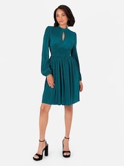 Lovedrobe Plisse Long Sleeve Keyhole Detail Mini Black Dress - Image 4 of 5