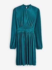 Lovedrobe Plisse Long Sleeve Keyhole Detail Mini Black Dress - Image 5 of 5