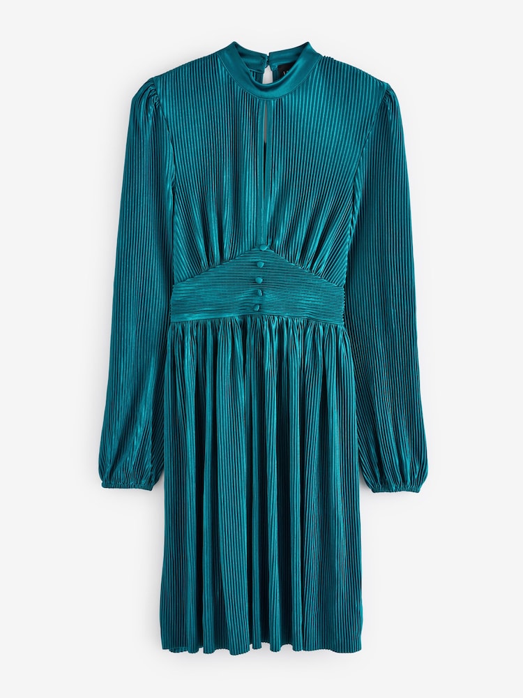 Lovedrobe Plisse Long Sleeve Keyhole Detail Mini Black Dress - Image 5 of 5