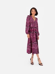 Lovedrobe Pink Satin Button Front Long Sleeve Midi Dress - Image 1 of 6