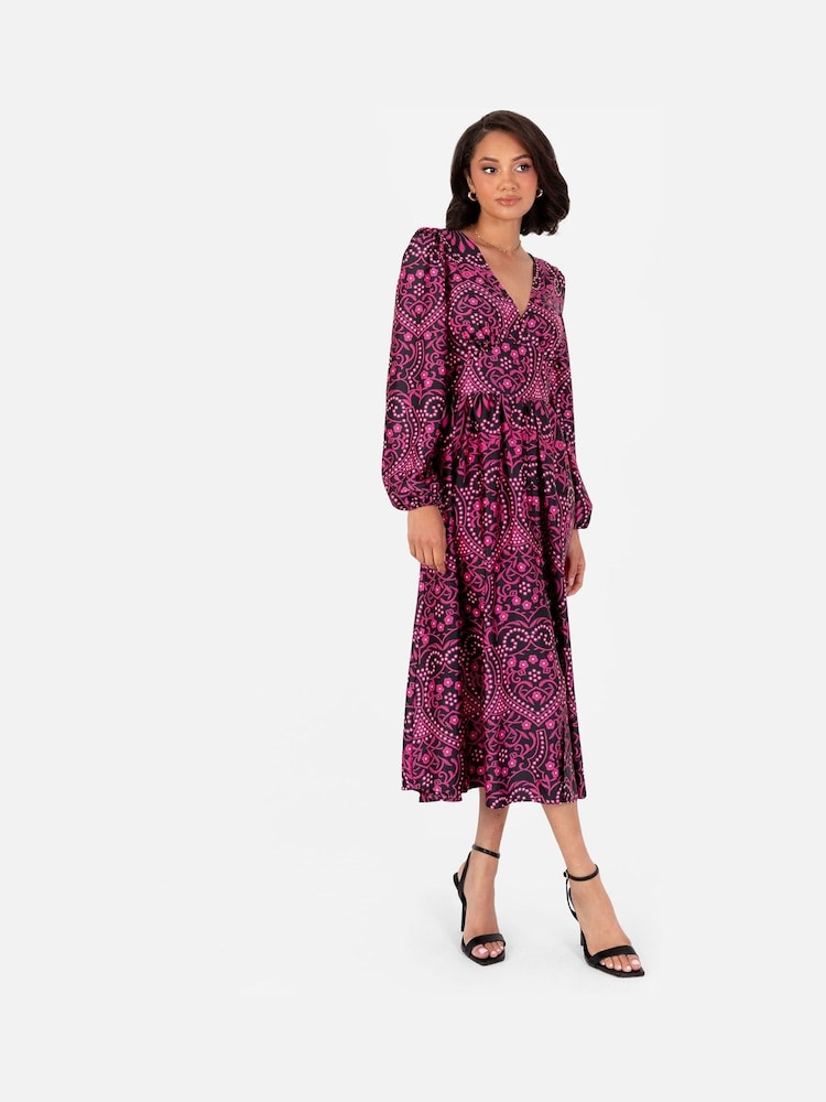 Lovedrobe Pink Satin Button Front Long Sleeve Midi Dress - Image 1 of 6