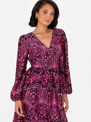 Lovedrobe Pink Satin Button Front Long Sleeve Midi Dress - Image 2 of 6