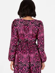 Lovedrobe Pink Satin Button Front Long Sleeve Midi Dress - Image 3 of 6