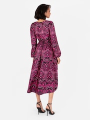 Lovedrobe Pink Satin Button Front Long Sleeve Midi Dress - Image 4 of 6